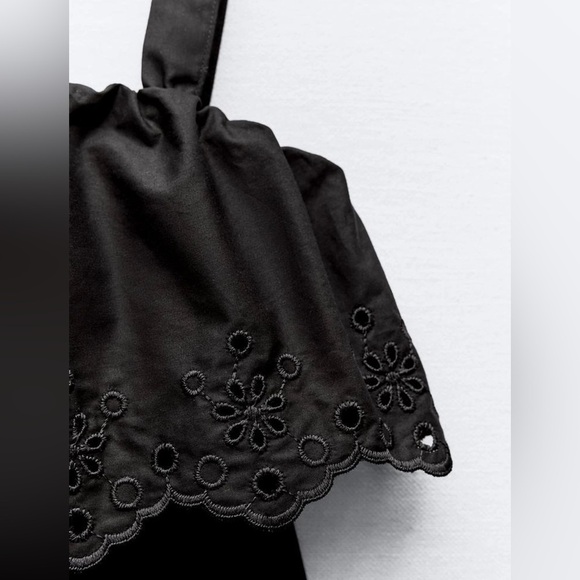 NWT. Zara Black Cotton Openwork Embroidery Midi Dress. Size M. - Picture 6 of 9
